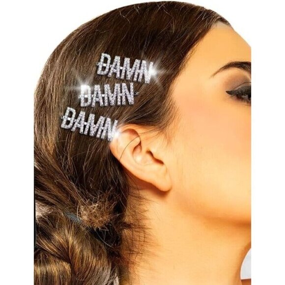 New Kitsch X Justine Marjan DAMN Rhinestone Bobby Pin Silver Color - Picture 4 of 4